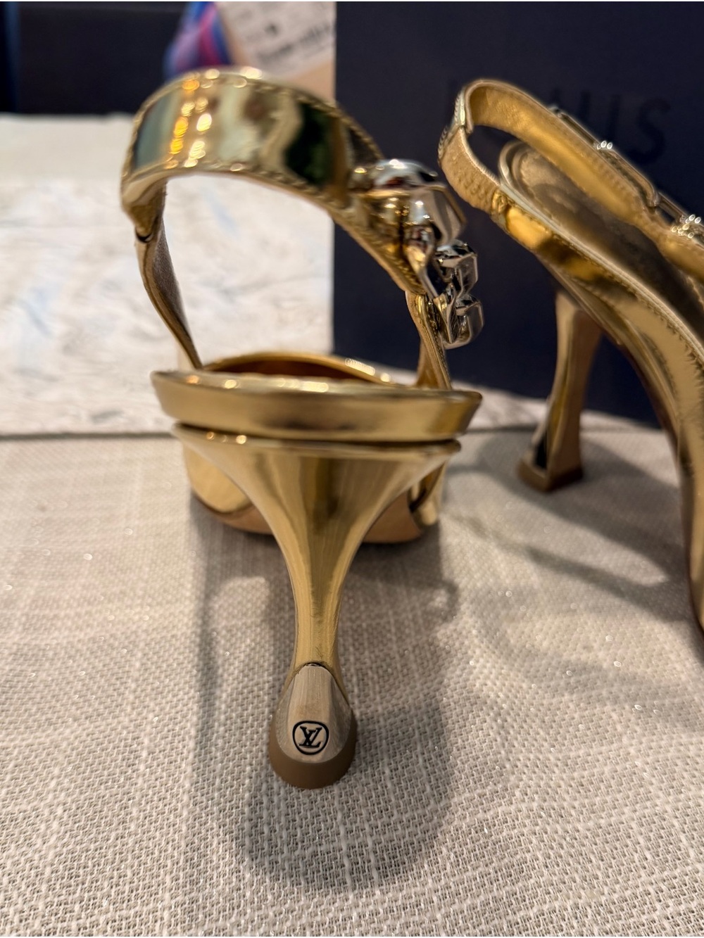 Louis Vuitton Gold Pointed Slingback Pumps - Picture 2 of 6
